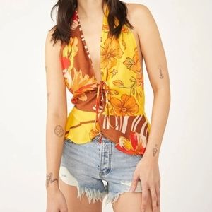 NWT Free People Mango Orange Brown Hot Tropics Tank Crop Top Blouse Size Small